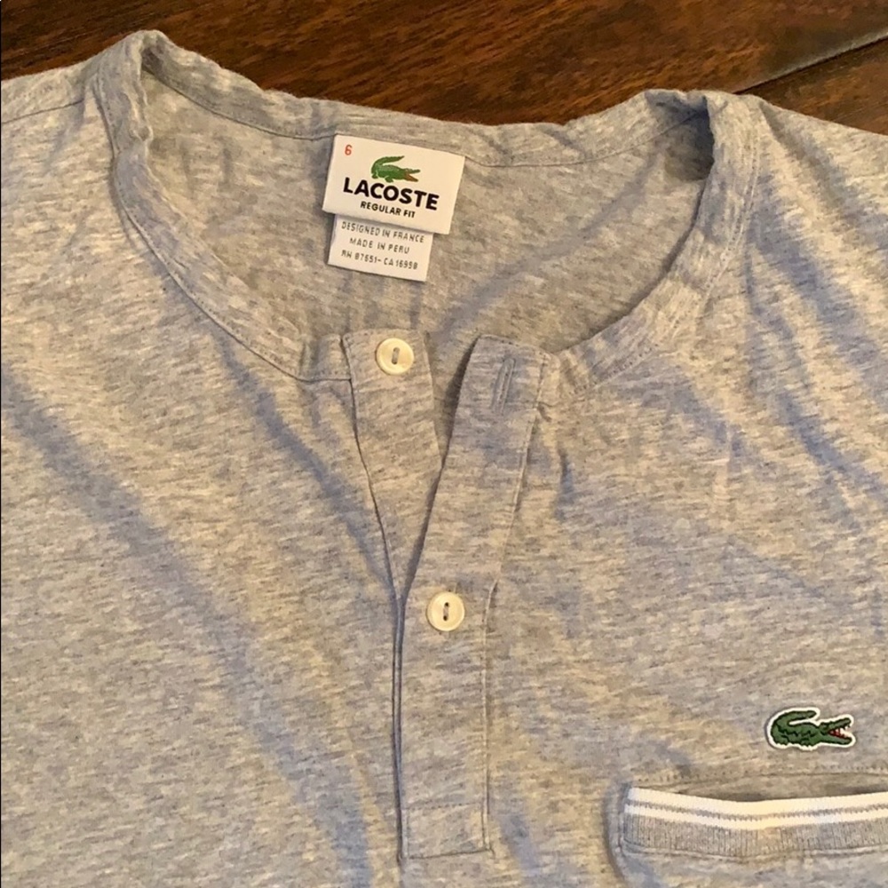 Lacoste Heather Gray Henley T w/ Pocket Sz 6=XL